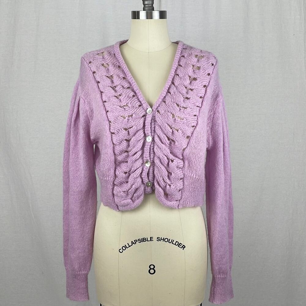 Purple Cropped V-neck Cardigan Sweater